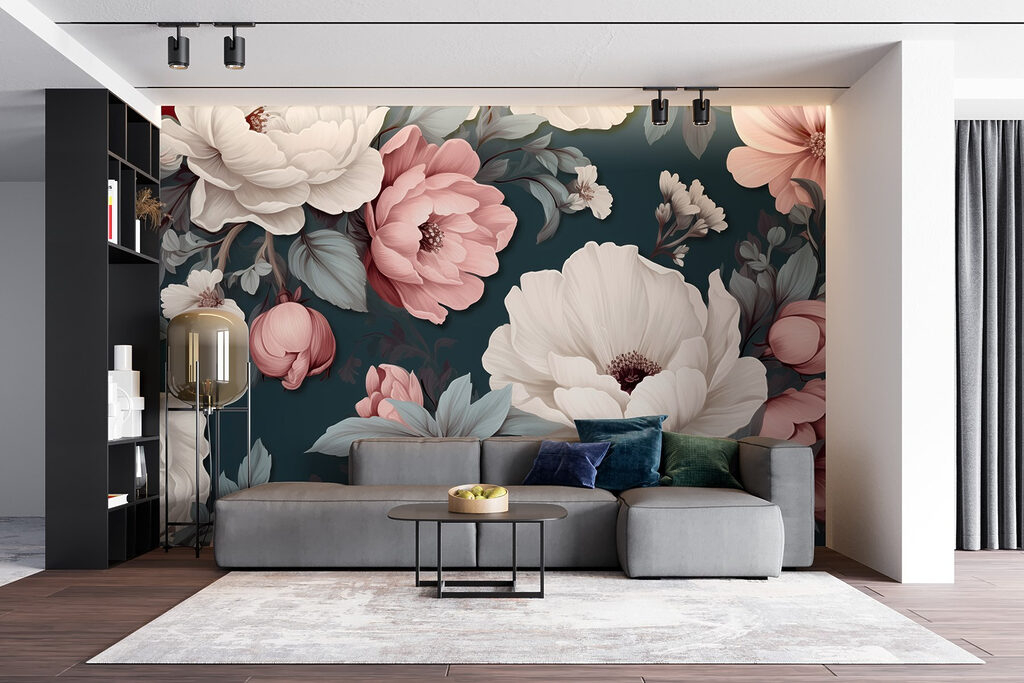 Floral pattern with white and pink flowers Floral pattern with white and pink flowers