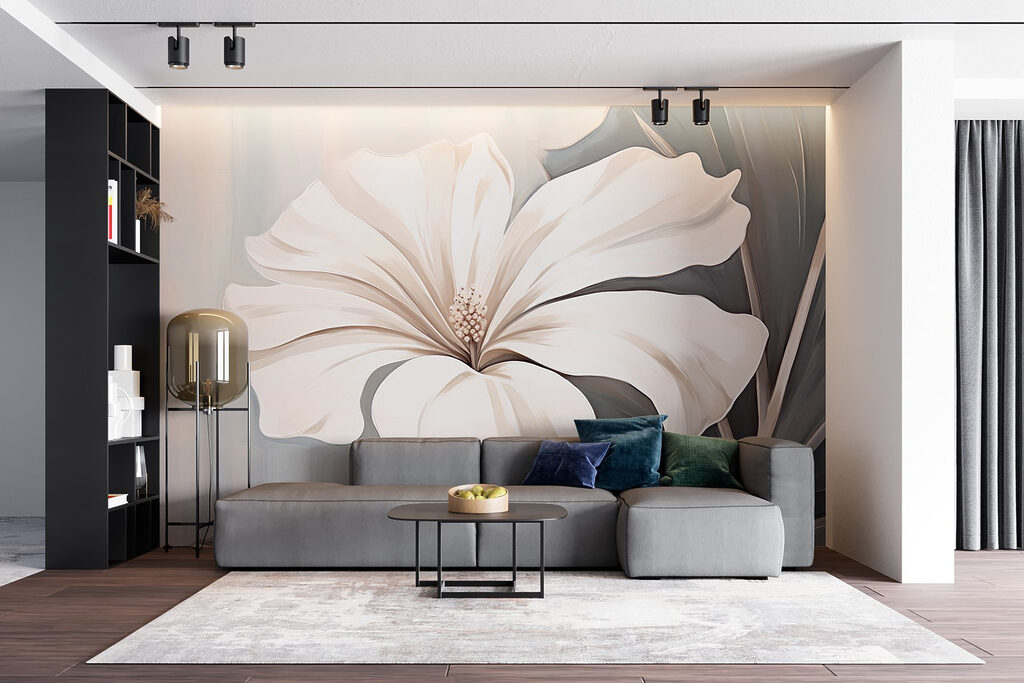 White flower on a gray background