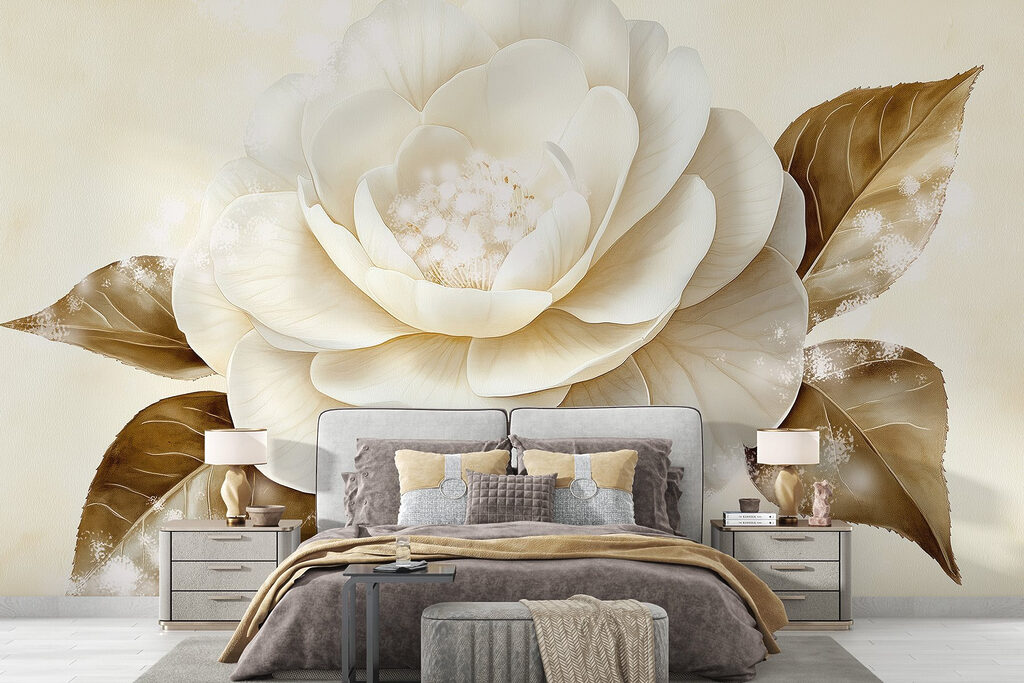 White flower with brown leaves