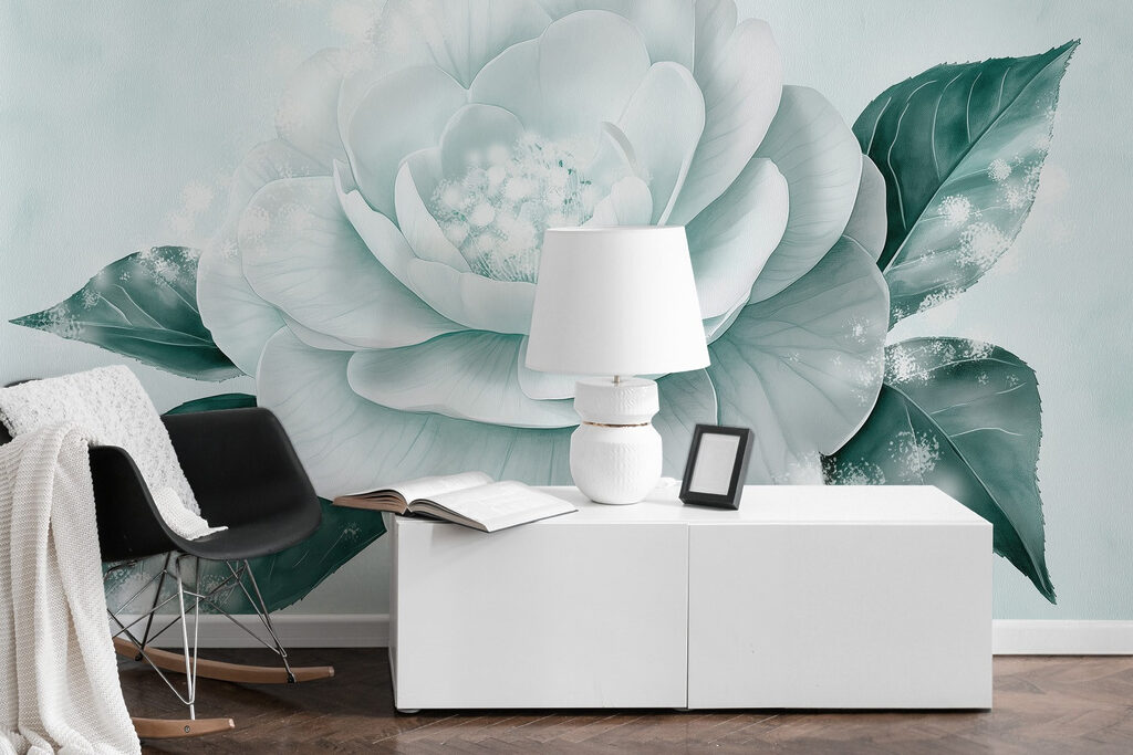 White flower with green leaves