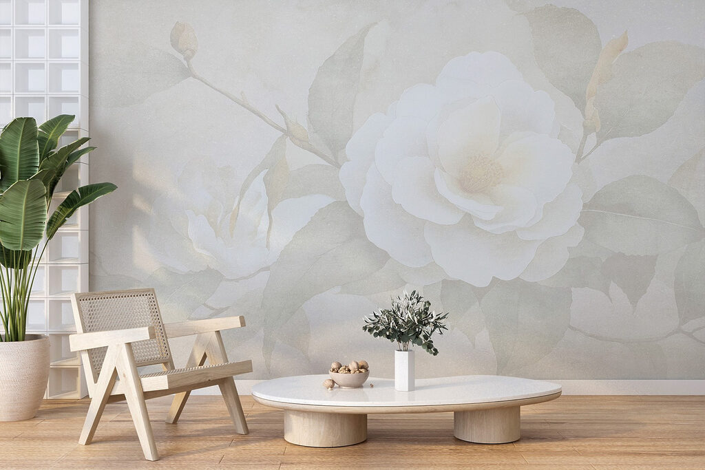 White flower with green leaves