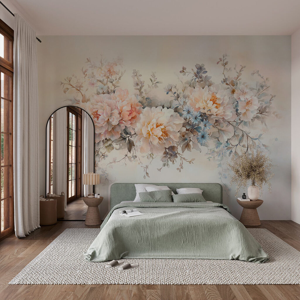 Painting of flowers on a white surface Painting of flowers on a white surface