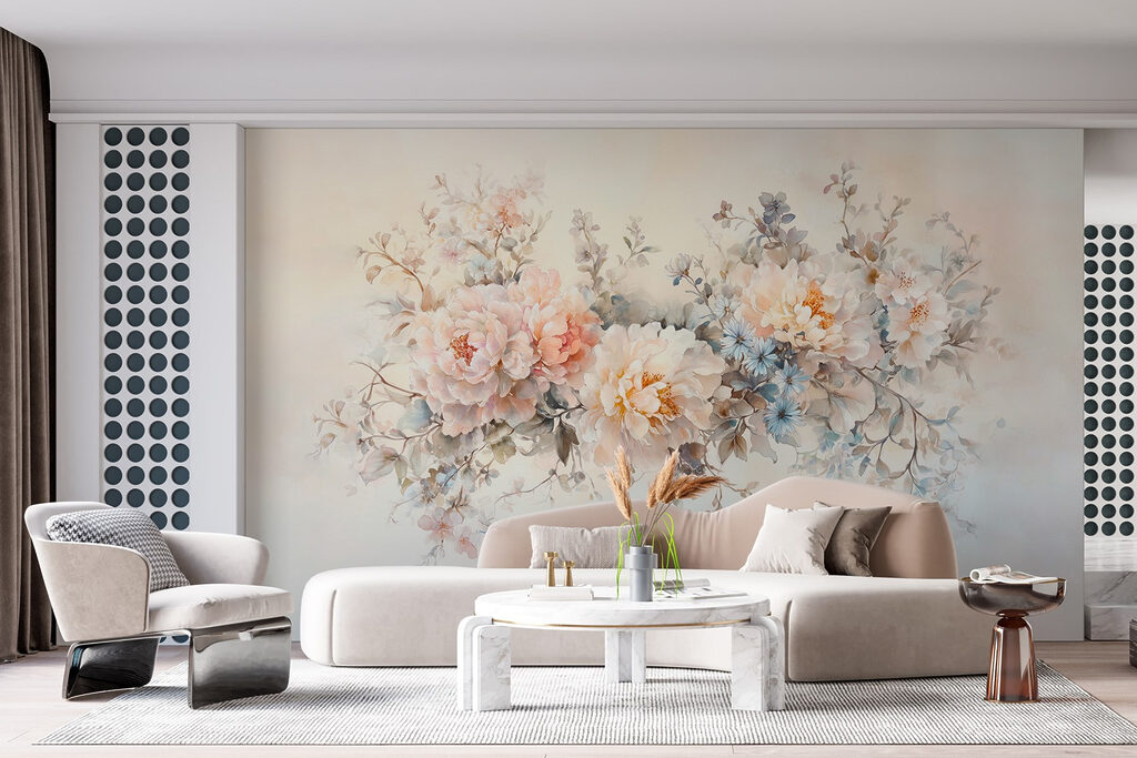 Painting of flowers on a white surface Painting of flowers on a white surface
