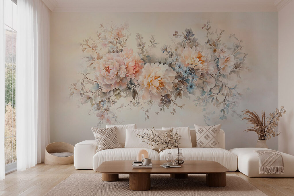 Painting of flowers on a white surface Painting of flowers on a white surface