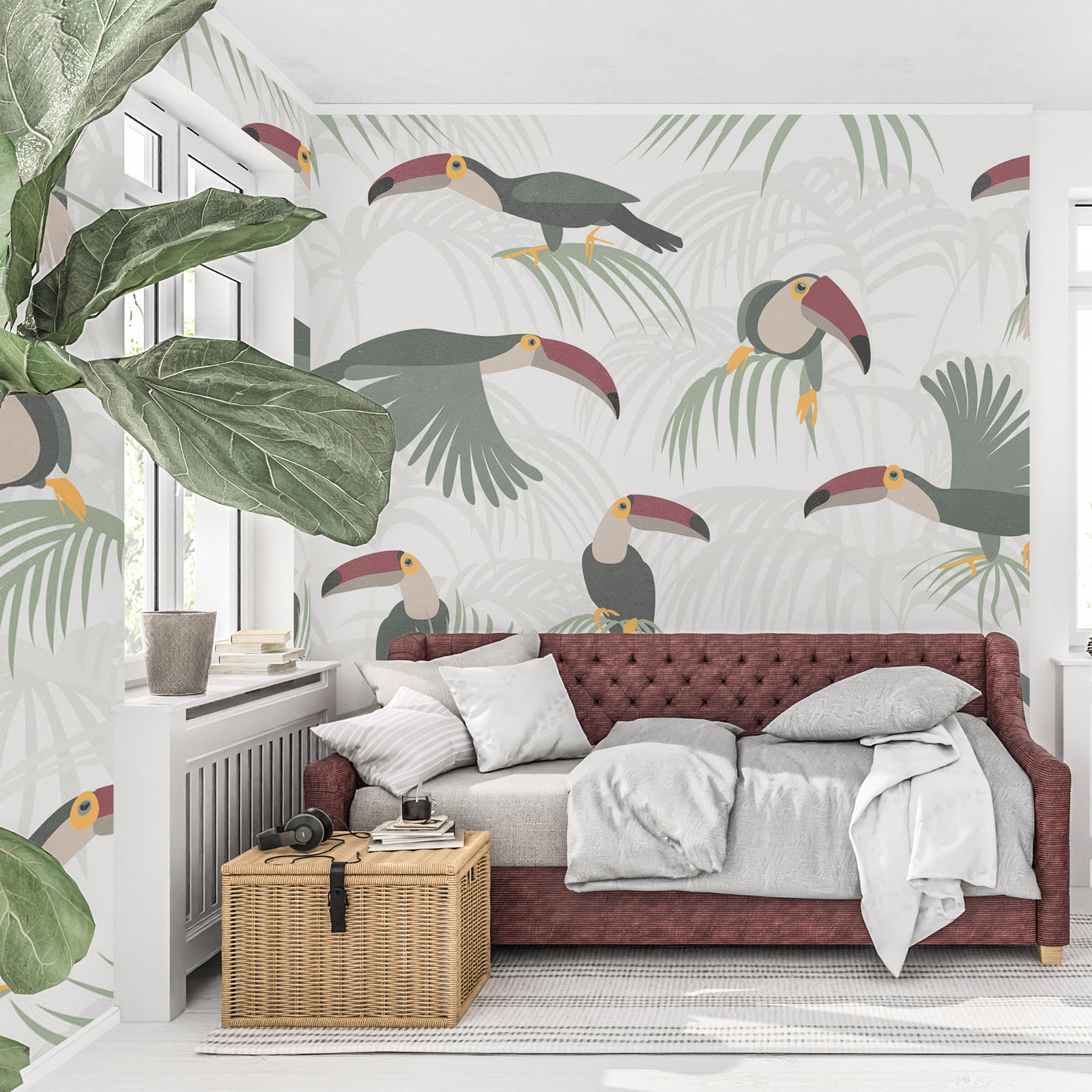 Pattern of birds and plants