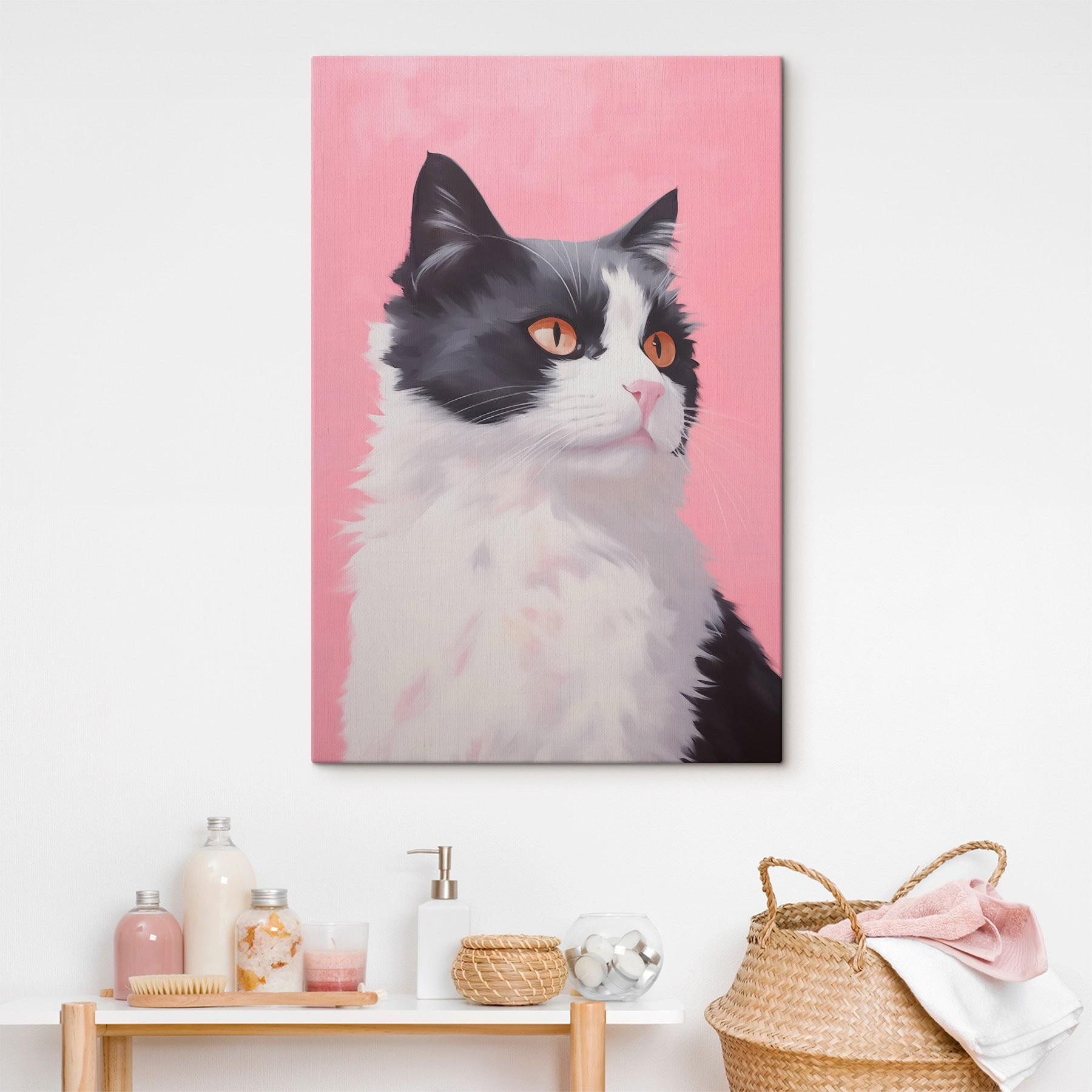 Black and white cat with orange eyes