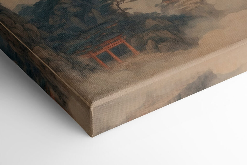 Painting of a temple on a mountain