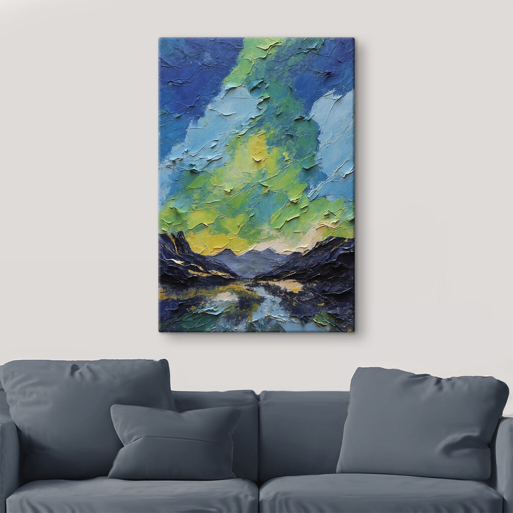 Painting of mountains and clouds