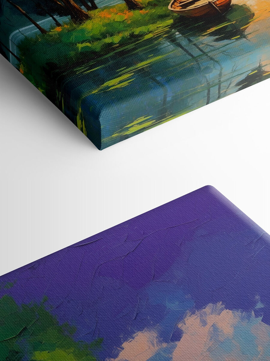 Painting of a boat on a lake Painting of a boat on a lake
