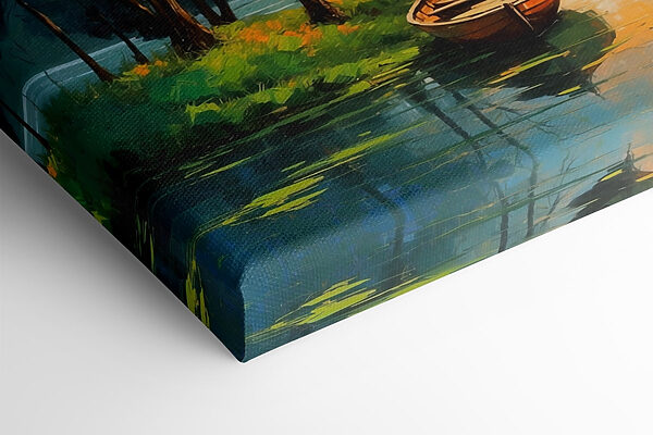 Painting of a boat on a lake Painting of a boat on a lake
