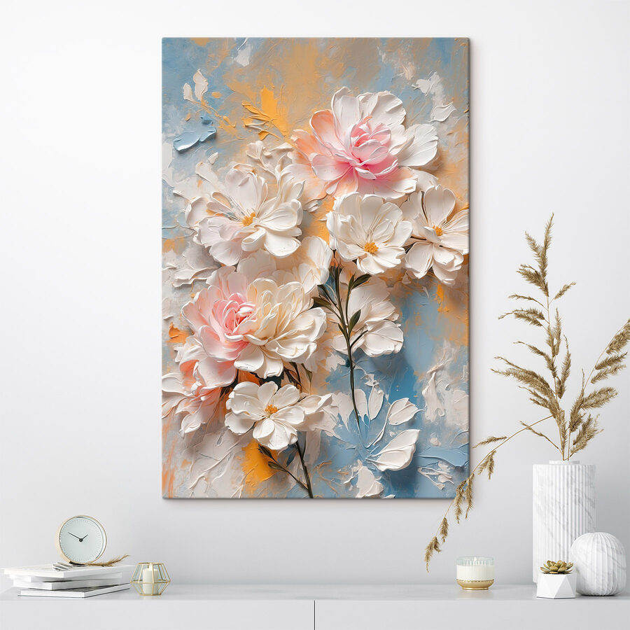 Painting of flowers on a blue and yellow background Painting of flowers on a blue and yellow background