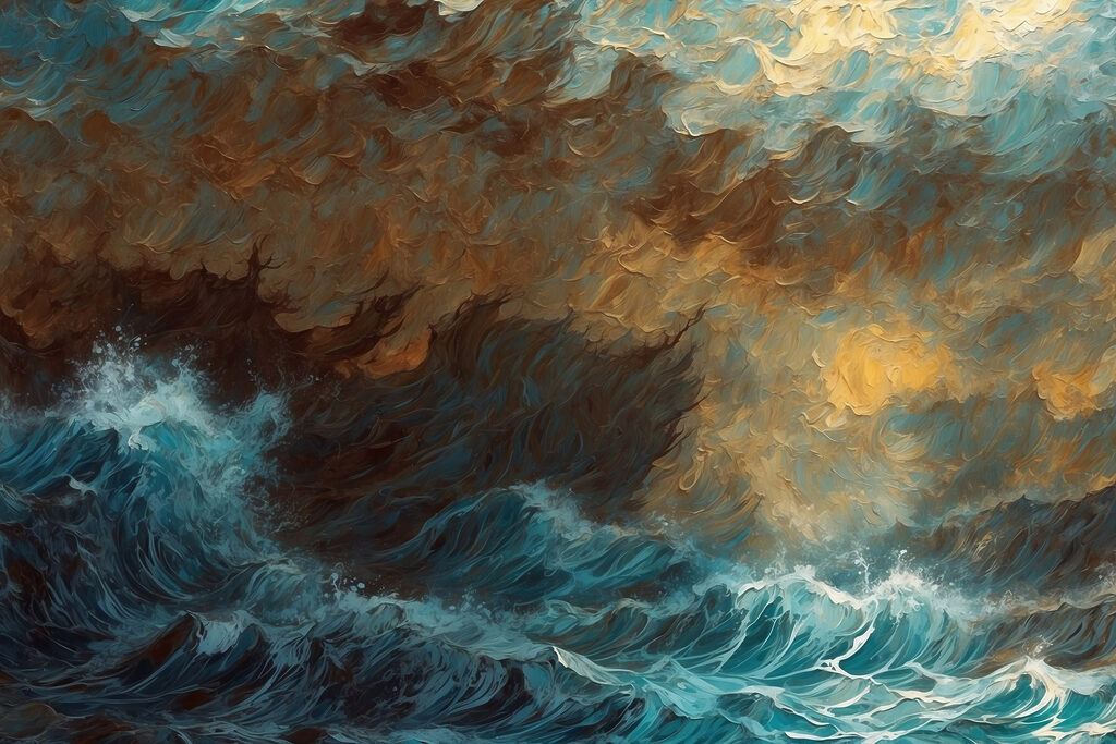 Painting of waves crashing into the ocean