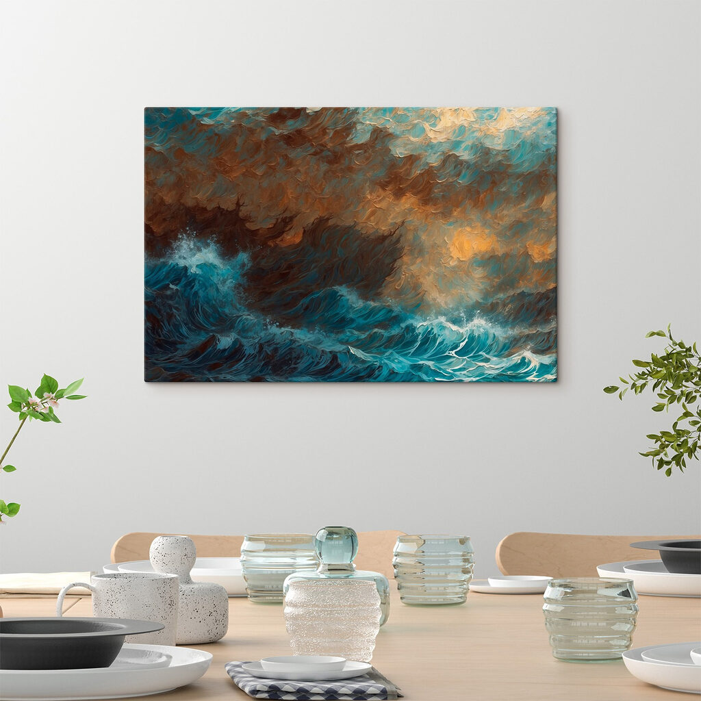 Painting of waves crashing into the ocean