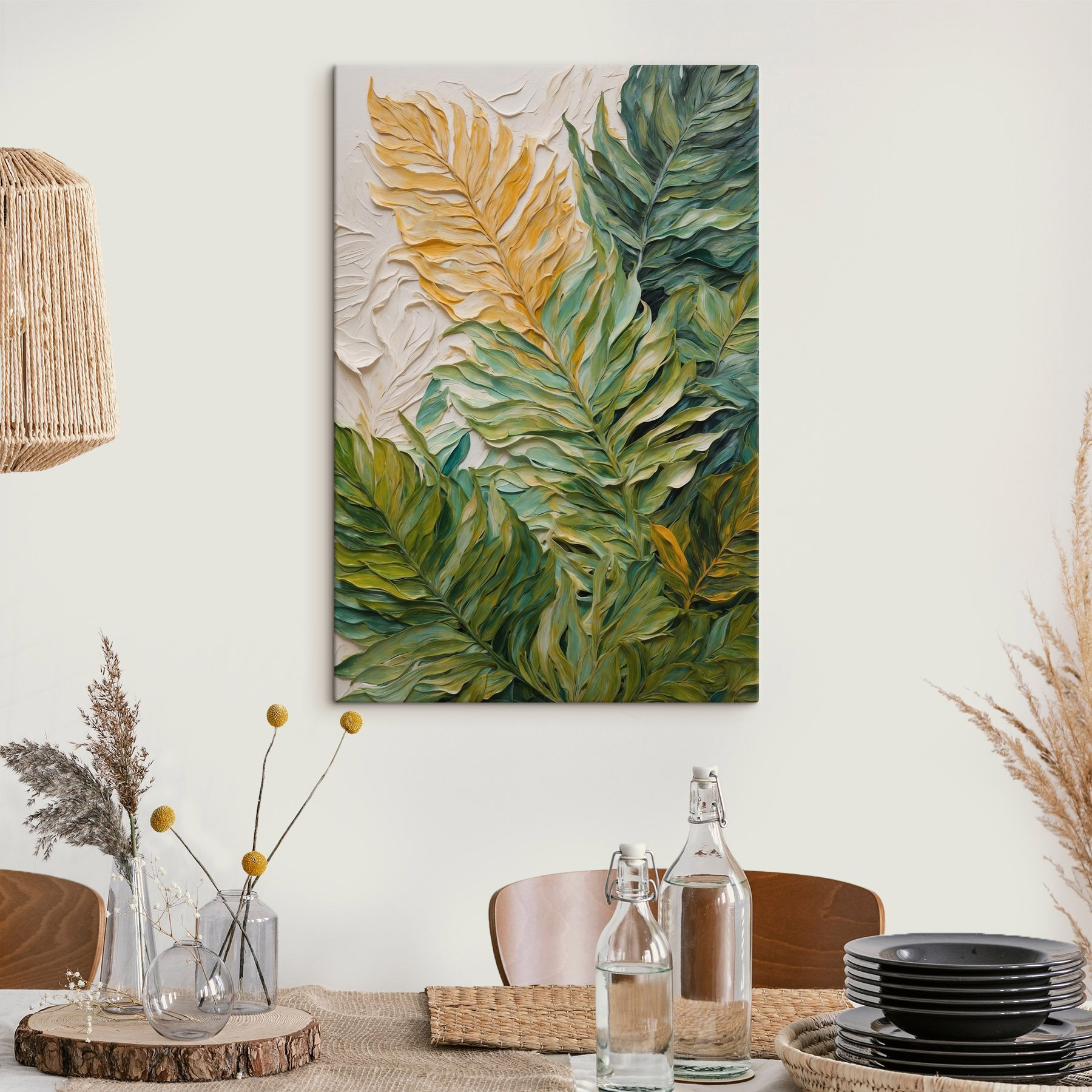 Painting of leaves on a white surface Painting of leaves on a white surface