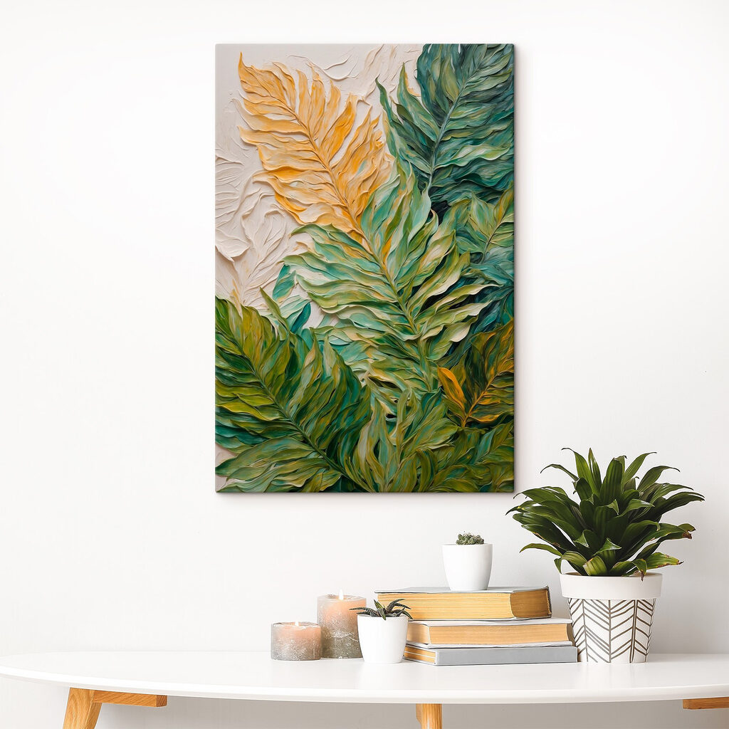 Painting of leaves on a white surface Painting of leaves on a white surface