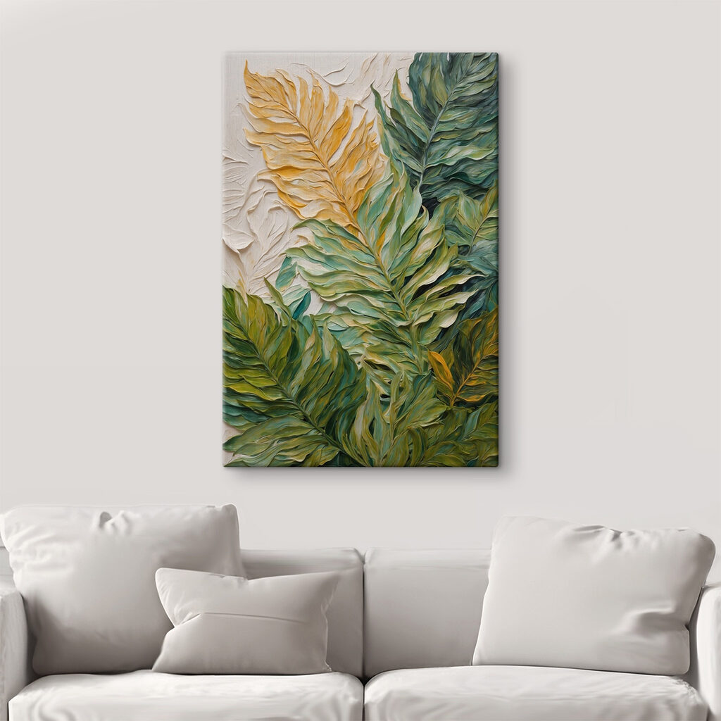 Painting of leaves on a white surface Painting of leaves on a white surface