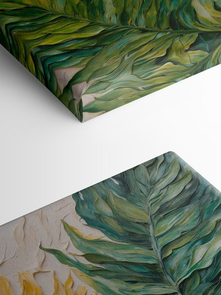 Painting of leaves on a white surface Painting of leaves on a white surface