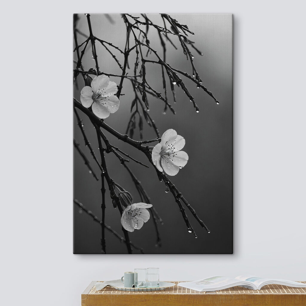 Delicate blooms beneath gentle rain