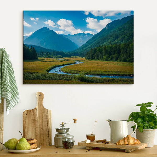River running through a valley with mountains in the background River running through a valley with mountains in the background