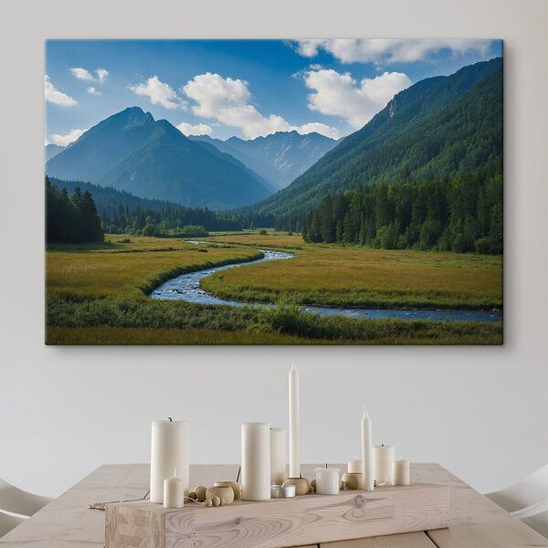 River running through a valley with mountains in the background River running through a valley with mountains in the background