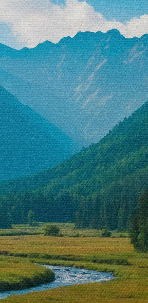 River running through a valley with mountains in the background River running through a valley with mountains in the background