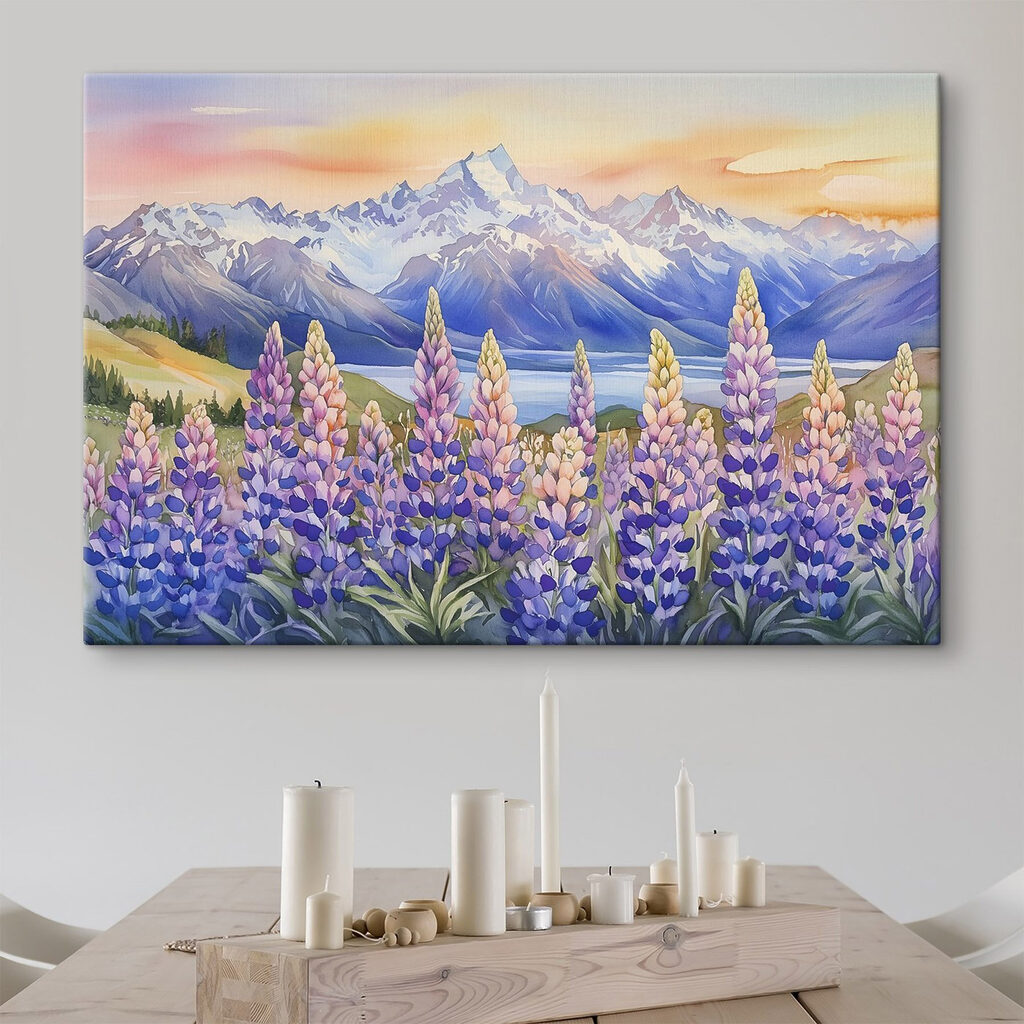 Painting of flowers and mountains Painting of flowers and mountains