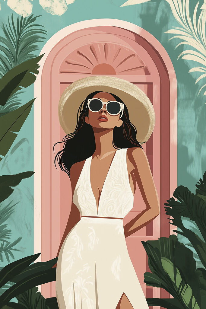 Woman wearing a white dress and hat