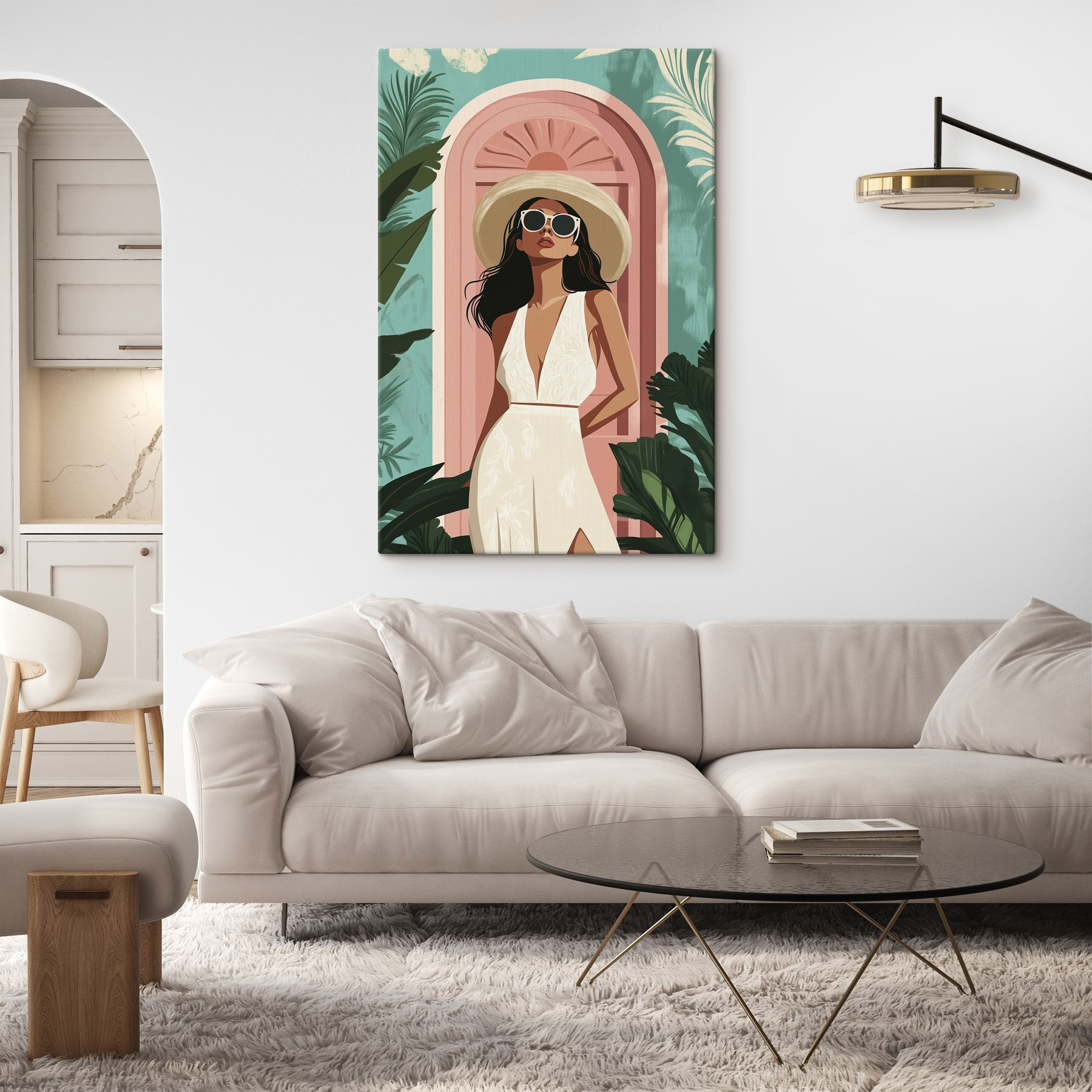 Woman wearing a white dress and hat