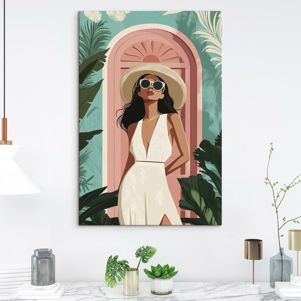 Woman wearing a white dress and hat