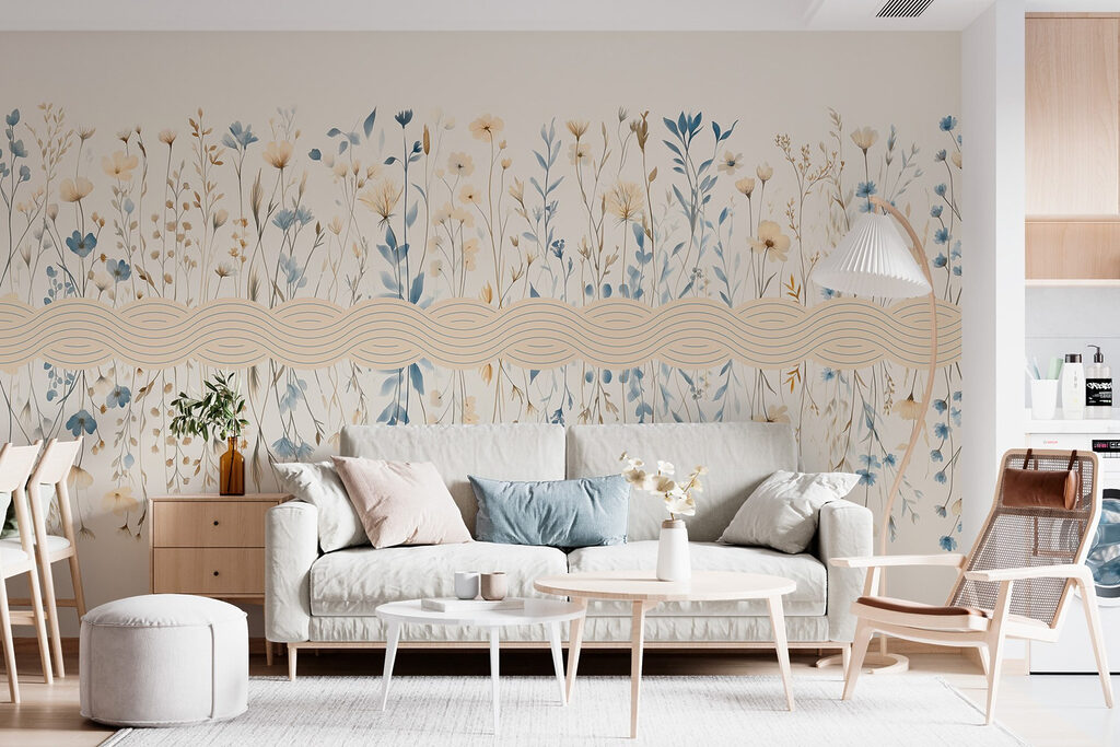 Floral pattern with blue and white flowers