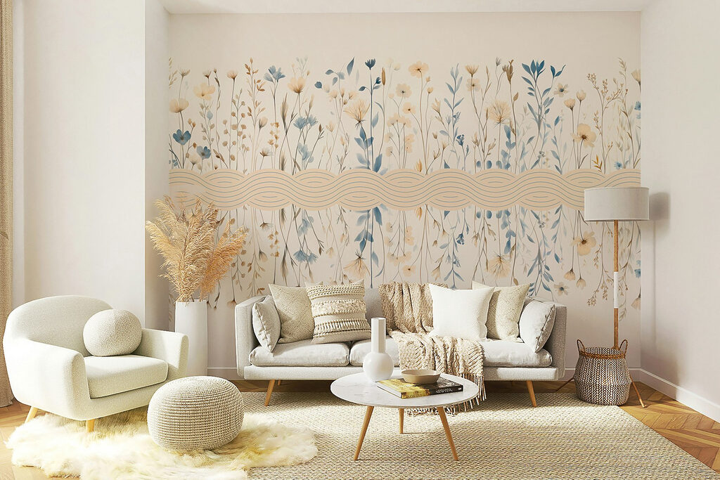 Floral pattern with blue and white flowers