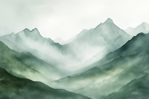Painting of mountains and fog Painting of mountains and fog