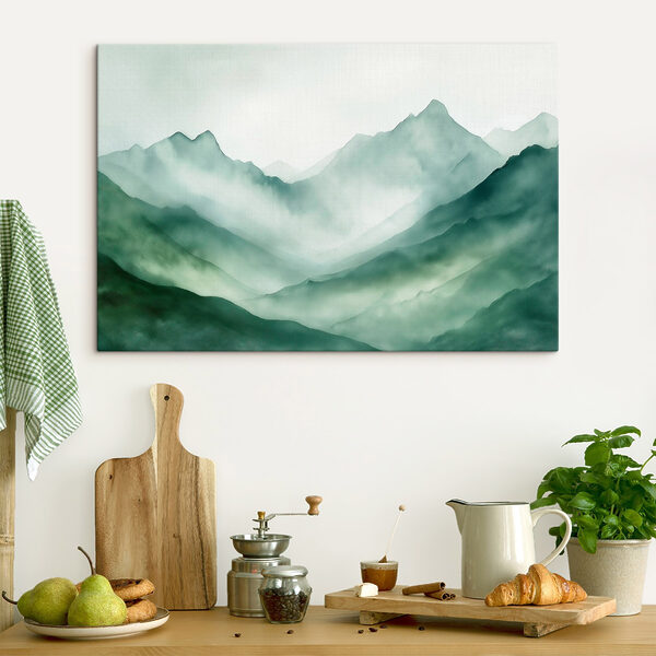 Painting of mountains and fog Painting of mountains and fog