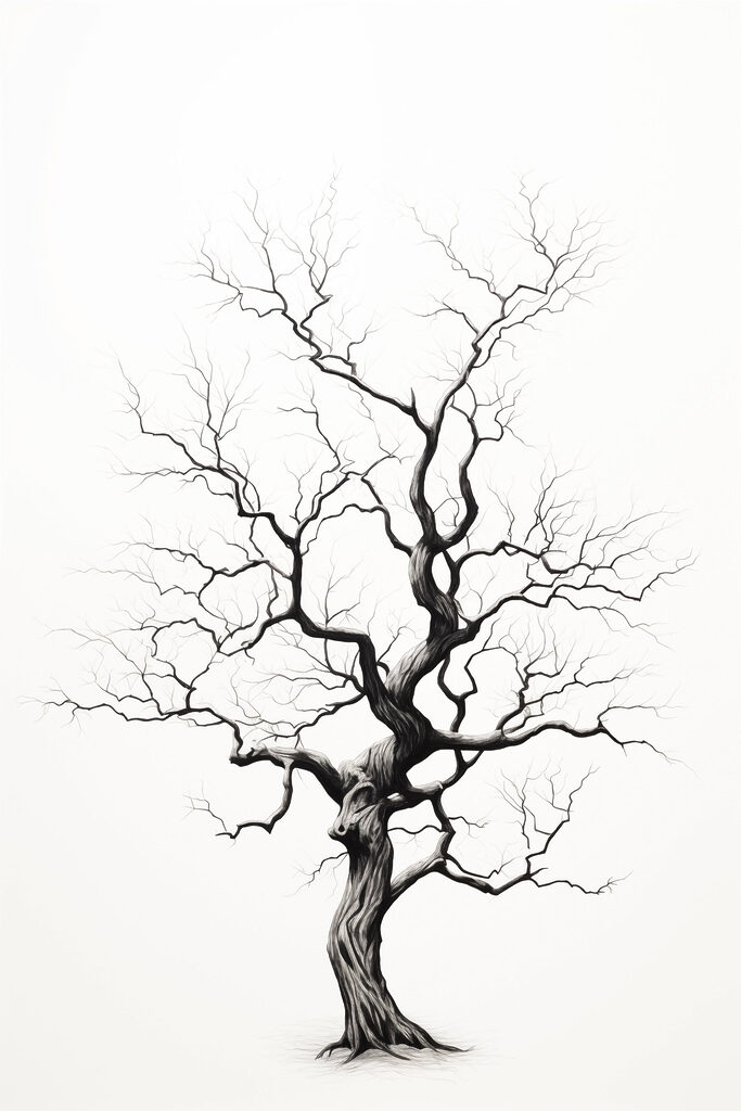 Black and white drawing of a tree
