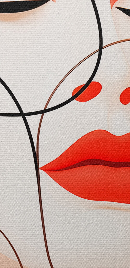 Woman with black hair and red lips