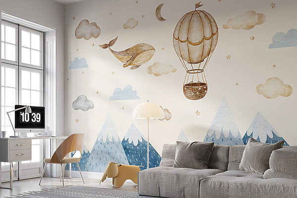 Whale and hot air balloon in the sky Whale and hot air balloon in the sky