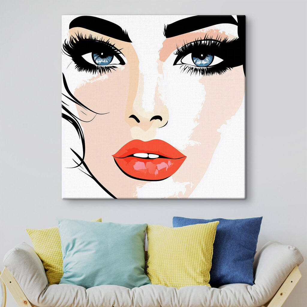 Woman's face with makeup and red lips