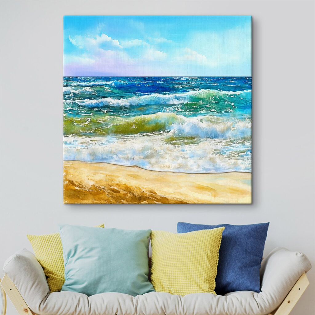 Watercolor of waves crashing on a beach Watercolor of waves crashing on a beach