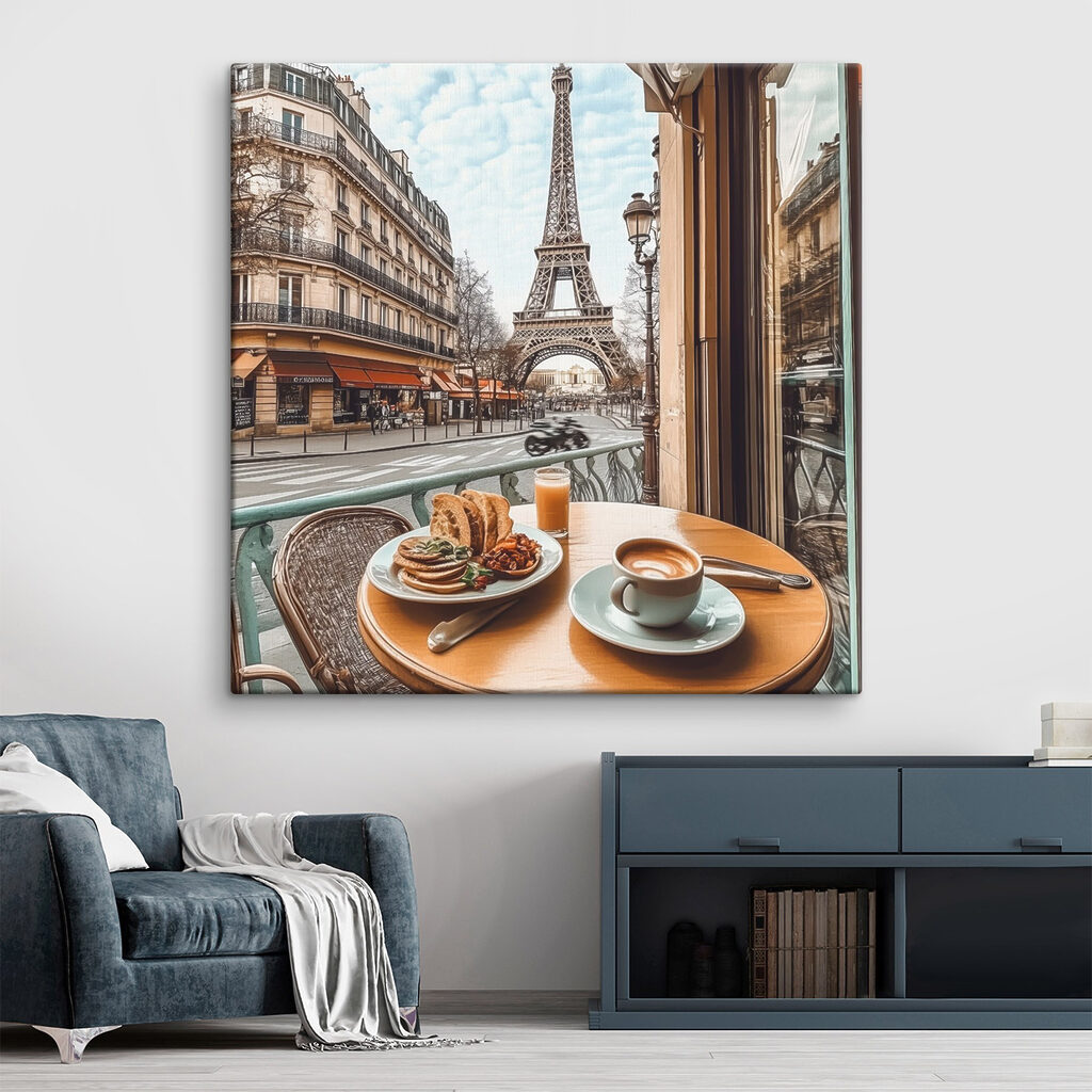 Table with a plate of food and a cup of coffee on it Table with a plate of food and a cup of coffee on it