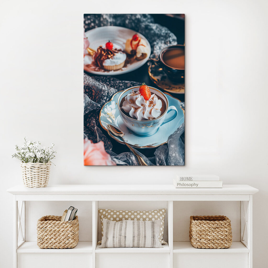 Cup of coffee with whipped cream and strawberries Cup of coffee with whipped cream and strawberries