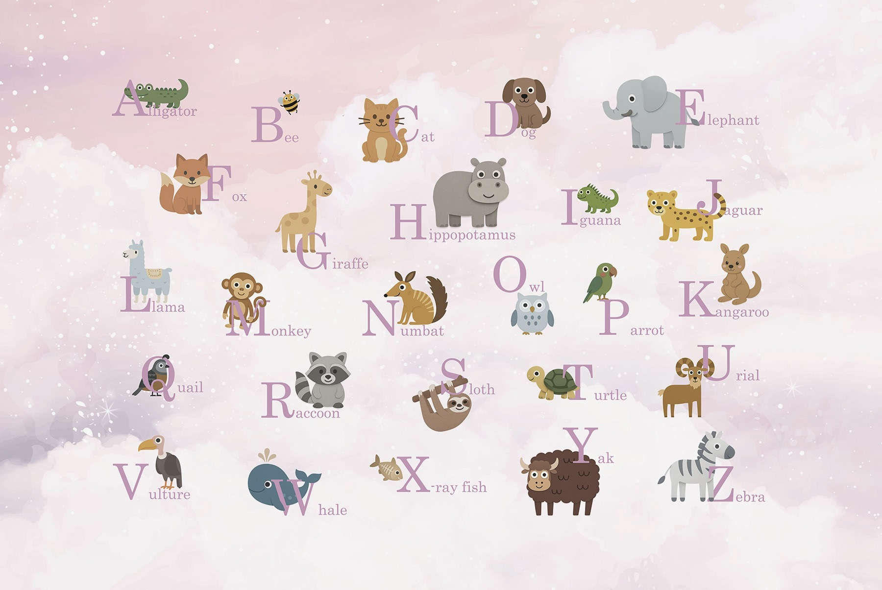 Group of animals with letters Group of animals with letters