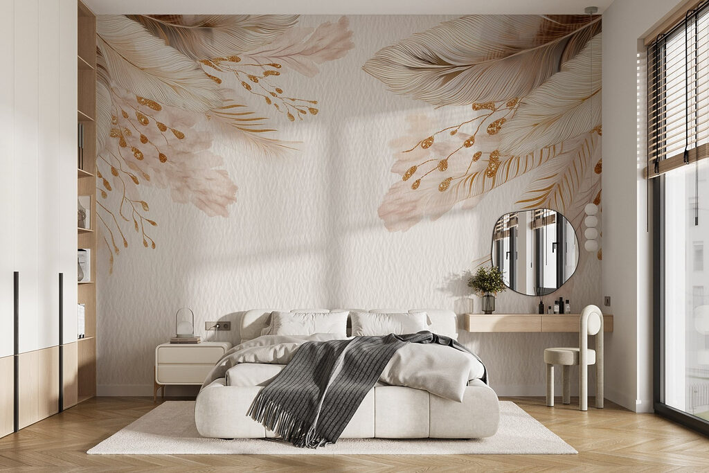 Delicate feathers on soft background