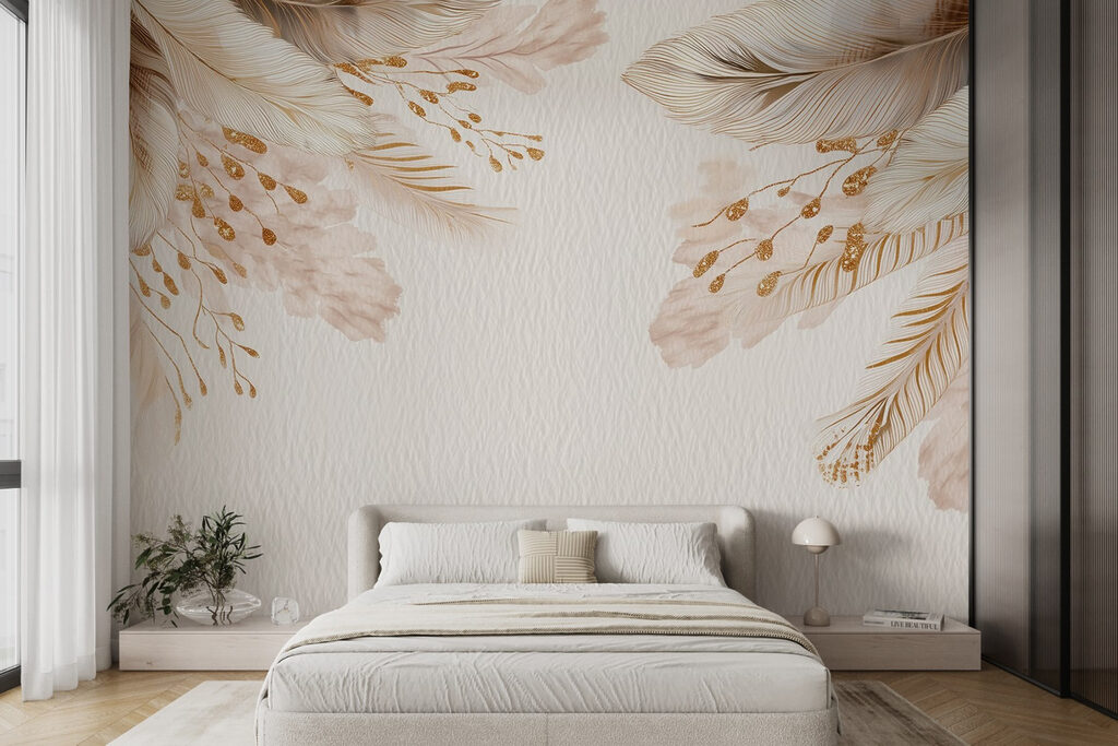 Delicate feathers on soft background