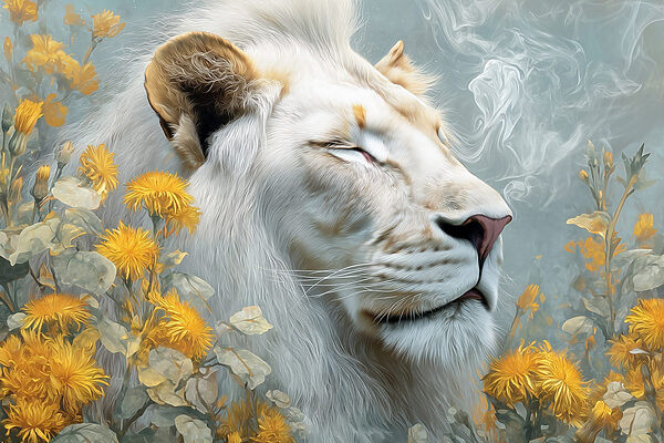 Lion with flowers and smoke Lion with flowers and smoke