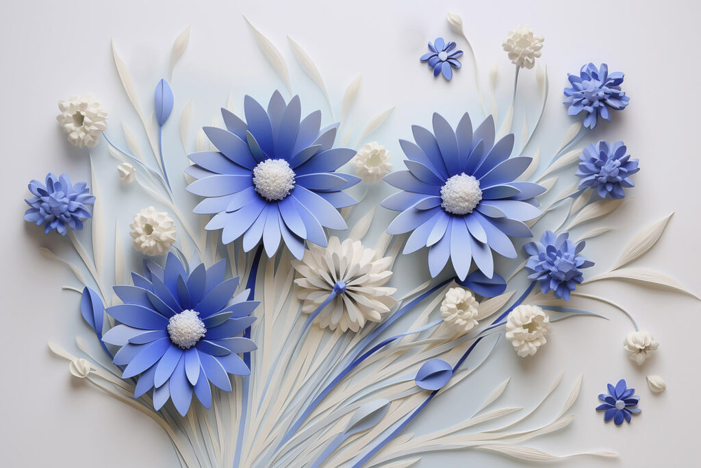 Blue and white paper flowers Blue and white paper flowers