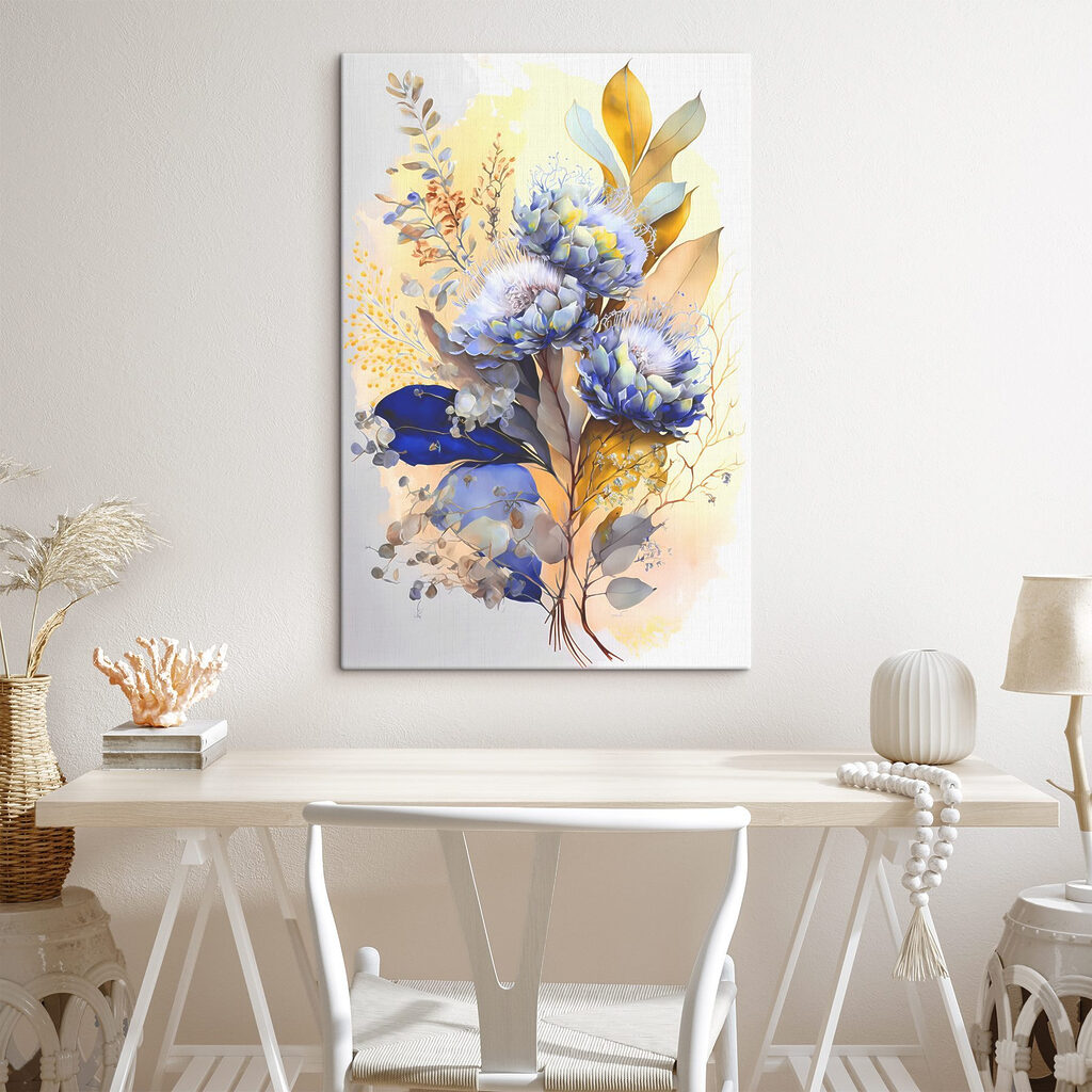 A painting of flowers and leaves