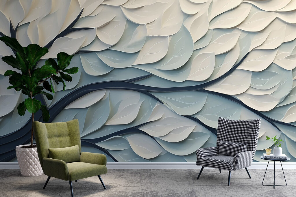 White and blue tree with leaves