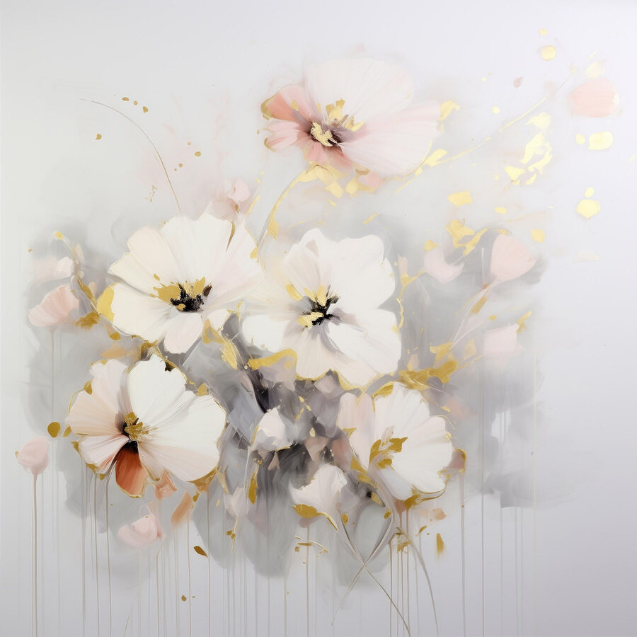 Painting of flowers on a white surface Painting of flowers on a white surface