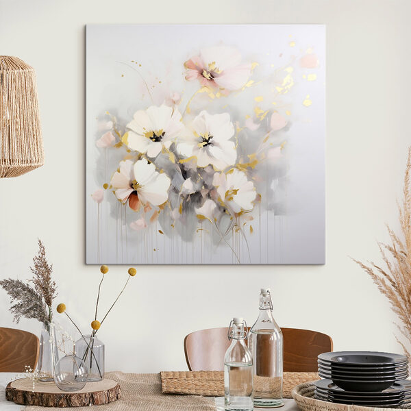 Painting of flowers on a white surface Painting of flowers on a white surface