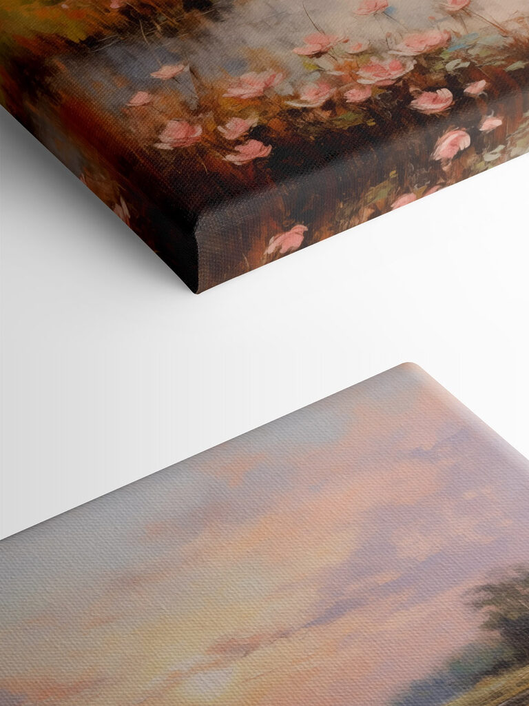 Painting of a lake with flowers Painting of a lake with flowers